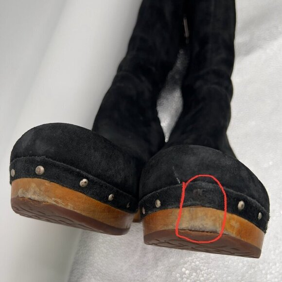 UGG Australia Rosabella Platform Black Suede Tall Wooden Heel Boots 9 - Picture 11 of 11